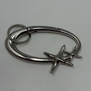Y2K Oval Star Carabiner Clip Silver Metal Keychain Key Ring Hiking Gorpcore